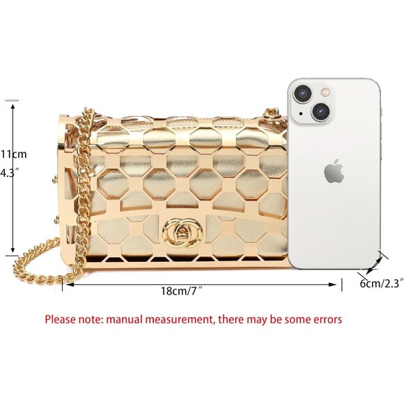 ⚡ Women\'s Gold Evening Elegant Exquisite Metal Hollow Clutch Crossbody Handbag